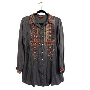 Scully Women Medium Embroidered Western Cowgirl Southwestern Button Up Tunic Top